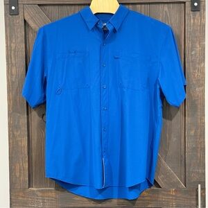 Reel Legends Mens‎ Shadester Solid Blue Saltwater Short Sleeve Fishing Size XL